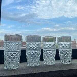 Vintage Anchor Hocking Wexford Textured Diamond Pattern Drinking Glasses 4 Set